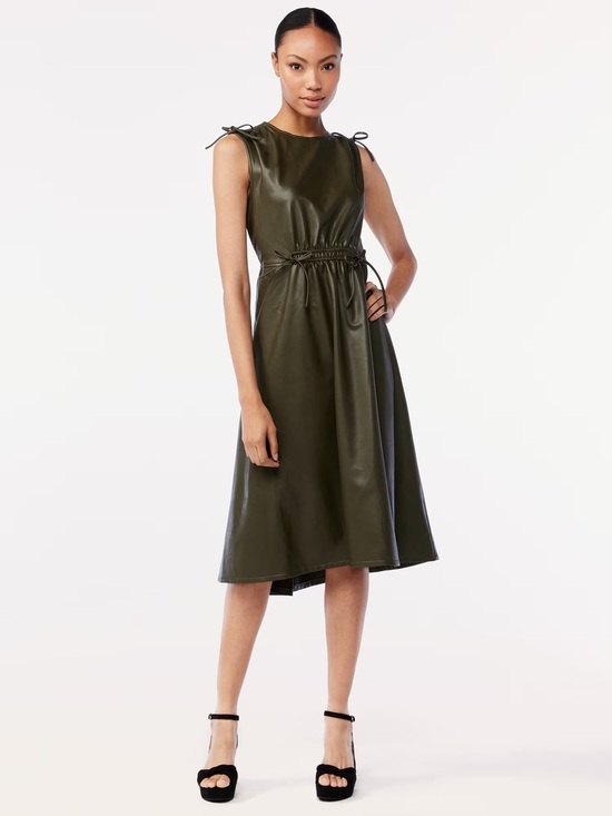 Scoop Dresses & Skirts - Scoop Faux-Leather Olive Sleeveless  Midi Dress with cinched Waist Size M